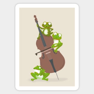 Three funny frogs playing the double bass Sticker